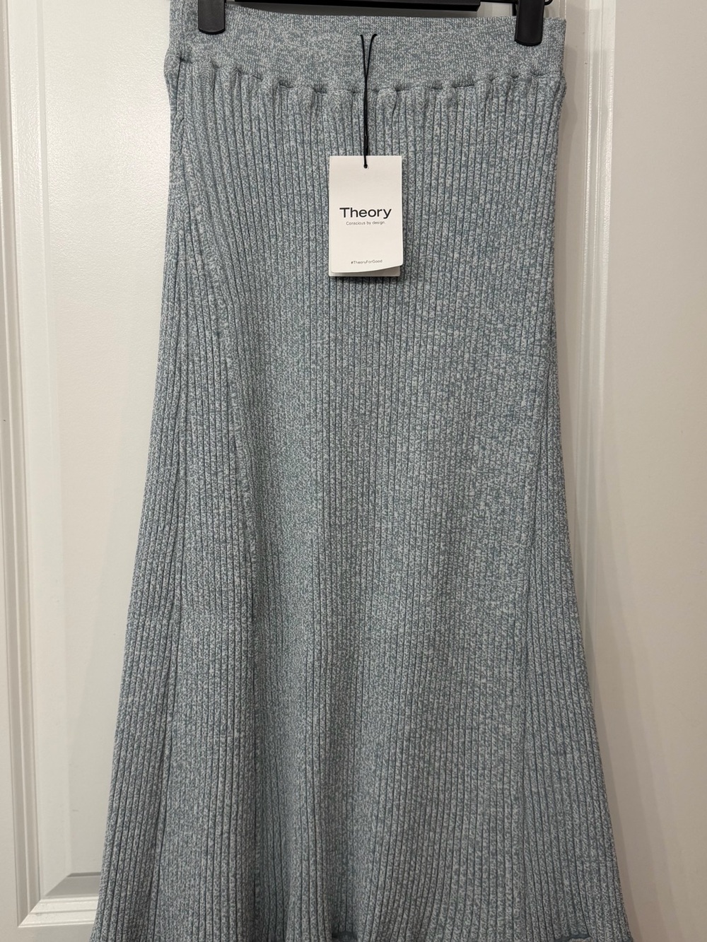 Theory Heathered Light Blue Ribbed Maxi Skirt